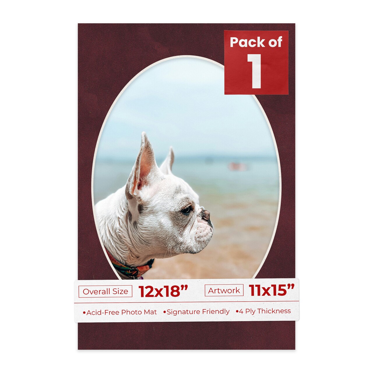 Dark Red Suede Mat Board for 12x18 Frames - Oval Opening for 11x15 Photos